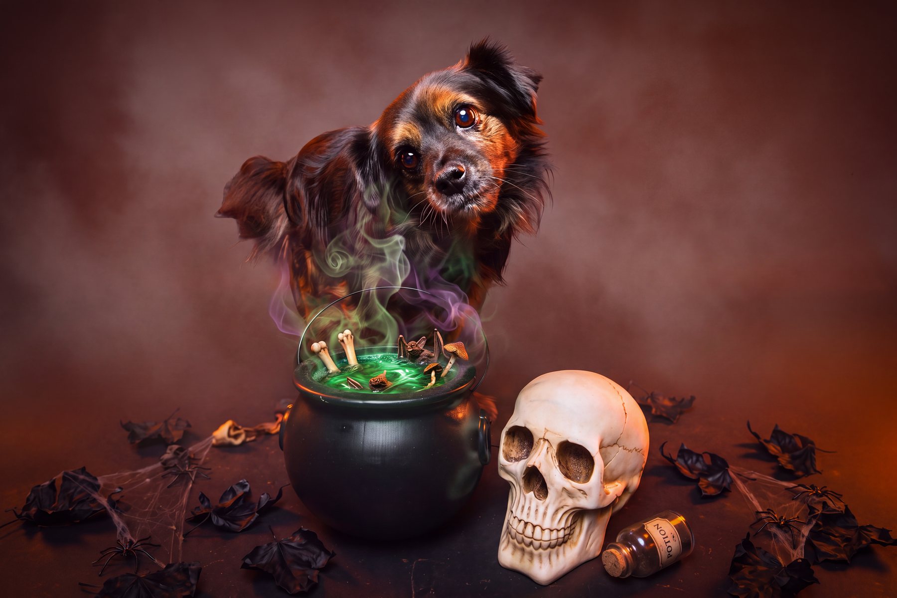 Mystic devant un chaudron de sorcière